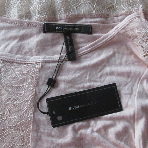 BCBG MAXAZRIA bare pink rayon lace trim tunic top - Picture 8 of 9